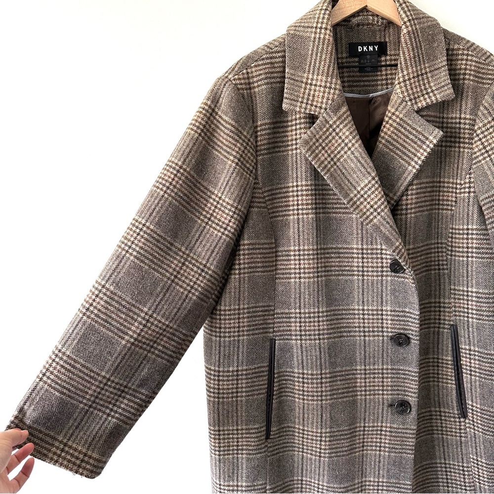 DKNY Walker Single-Breasted Plaid Wool-Blend Coat Brown Size 3X - Picture 6 of 14